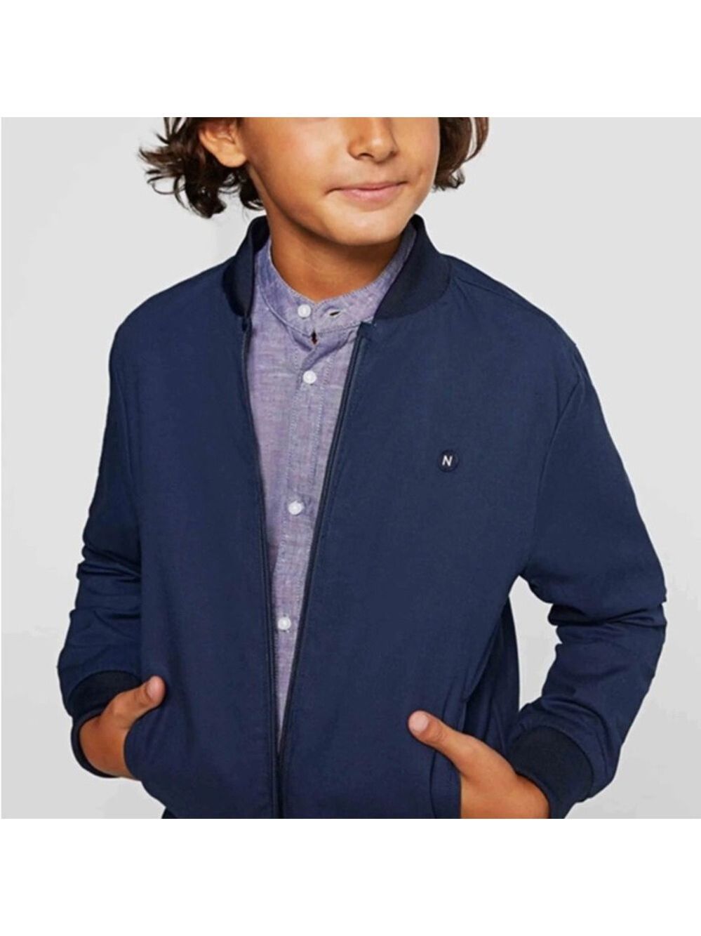 Size 12 Boys Mayoral Reversable Dark Blue Kids Bomber Jacket